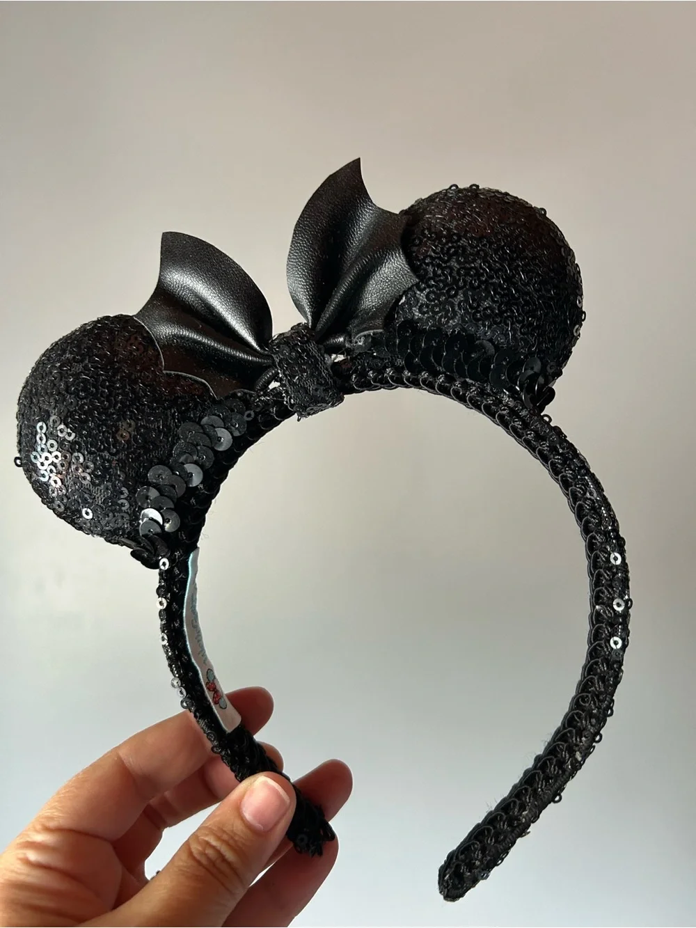 Black Sequin Minnie Ears with bat Bow (child size)
